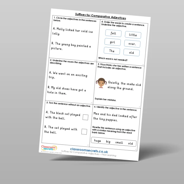 An image of the Suffixes for Comparative Adjectives Prior Learning Resource