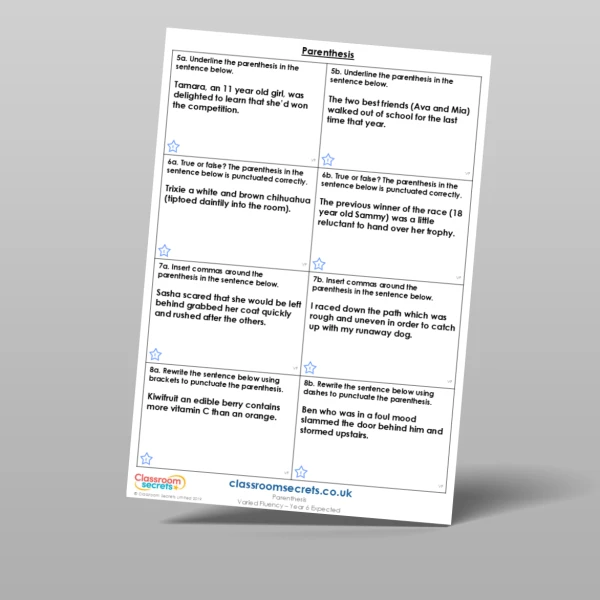 An image of the Parenthesis Varied Fluency Resource