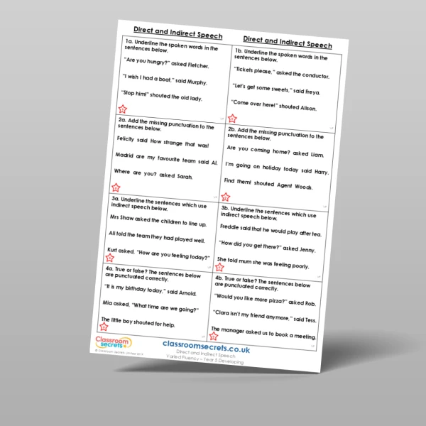 An image of the Direct and Indirect Speech Varied Fluency Resource
