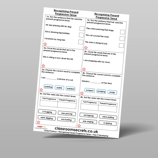 An image of the Recognising Present Progressive Tense Varied Fluency Resource