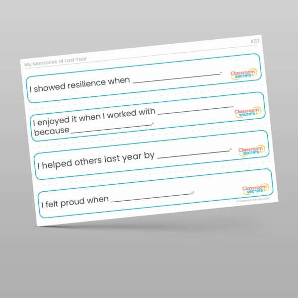 An image of the Memories of Last Year Stem Sentences Resource