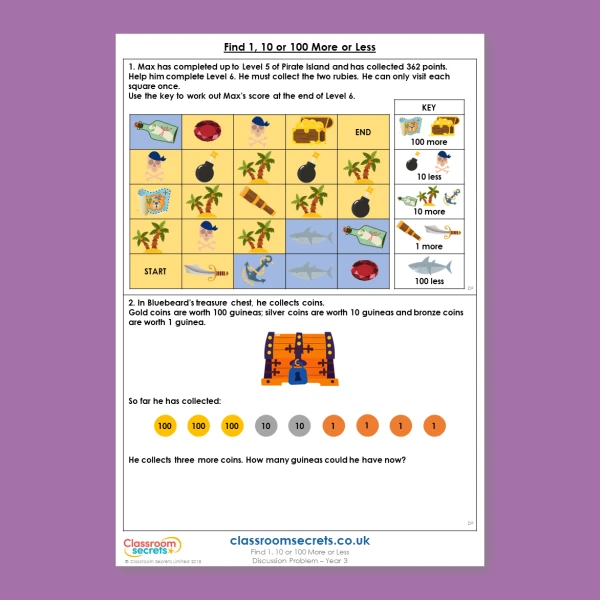 Year 3 Find 1, 10 or 100 More or Less Place Value Deeper Reasoning Discussion Problem