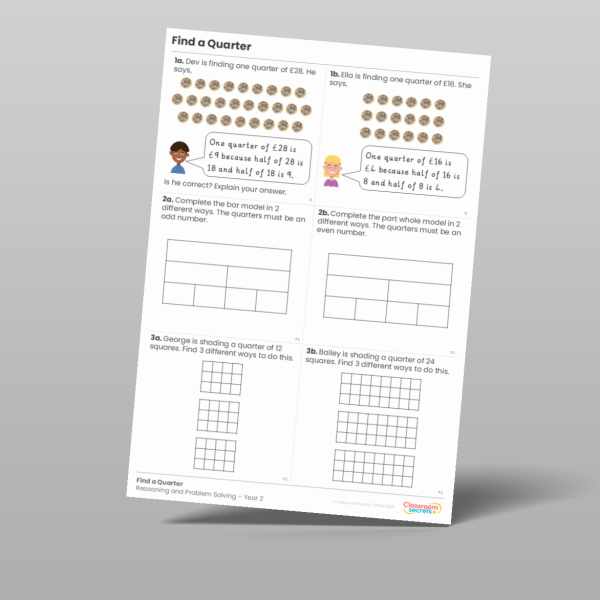 Year 2 Find A Quarter Reasoning And Problem Solving 2 Resource ...