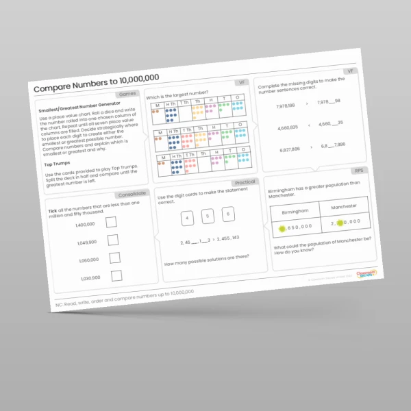 An image of the Compare Numbers to 10,000,000 Tutor Mat Resource