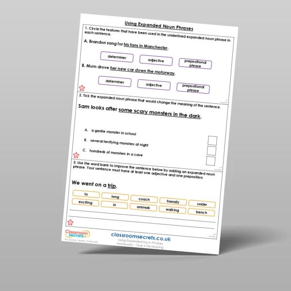 An image of the Using Expanded Noun Phrases Homework Resource