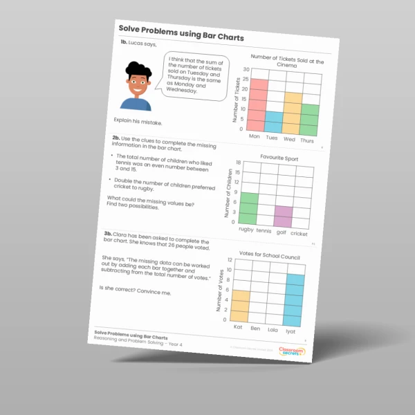 An image of the Solve Problems using Bar Charts Reasoning and Problem Solving Resource