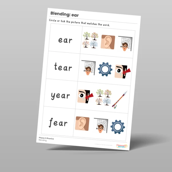 An image of the Phonics Blending Activities: ear Resource