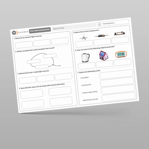 An image of the Electricity Pre-Unit Assessment Resource