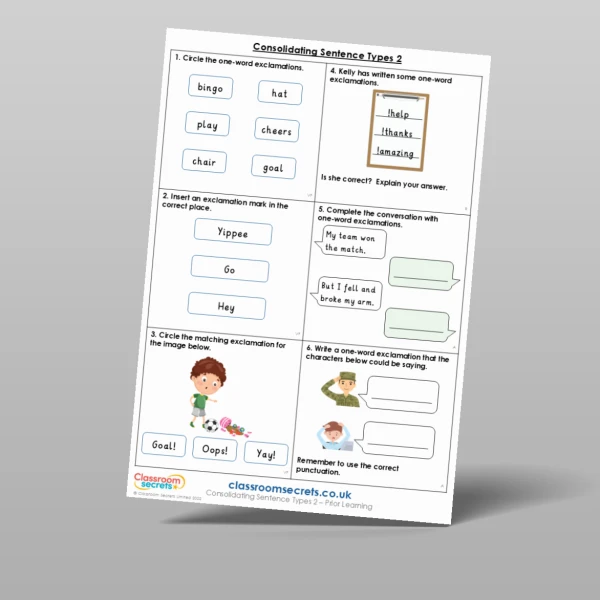 An image of the Consolidating Sentence Types 2 Prior Learning Resource