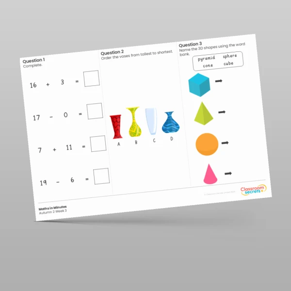 An image of the Autumn 2 Week 3 Maths in Minutes Resource
