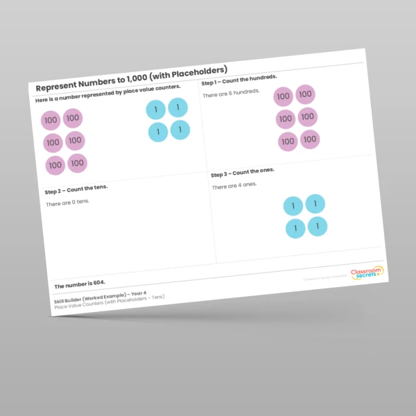 An image of the Represent Numbers to 1,000 Place Value Counters (with Placheholders - Tens) Skill Builder Resource
