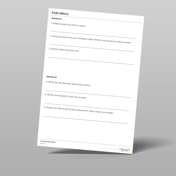 An image of the Kids Menu Whole Class Guided Reading Pack Resource