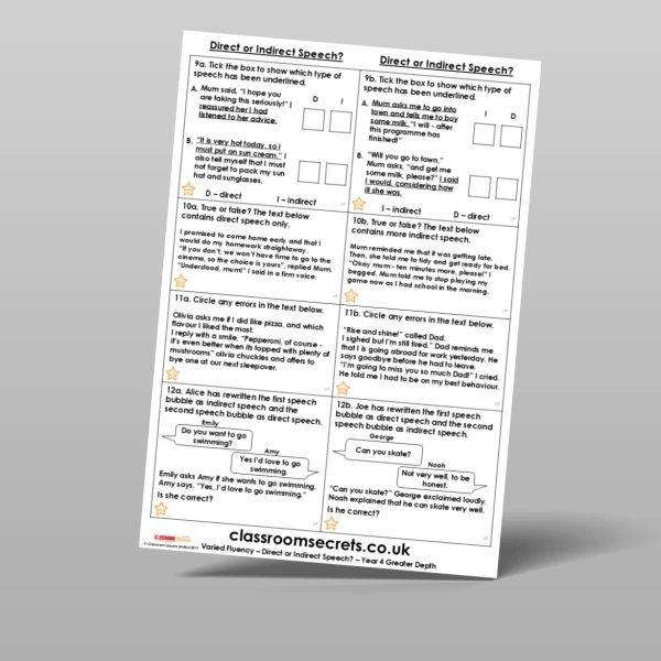 An image of the Direct or Indirect Speech? Varied Fluency Resource