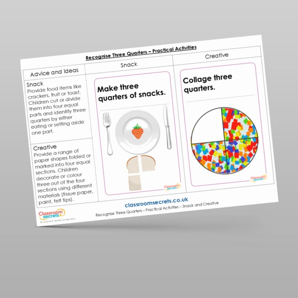 An image of the Recognise Three Quarters Practical Activities Resource