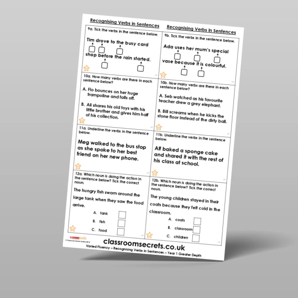An image of the Recognising Verbs in Sentences Varied Fluency Resource