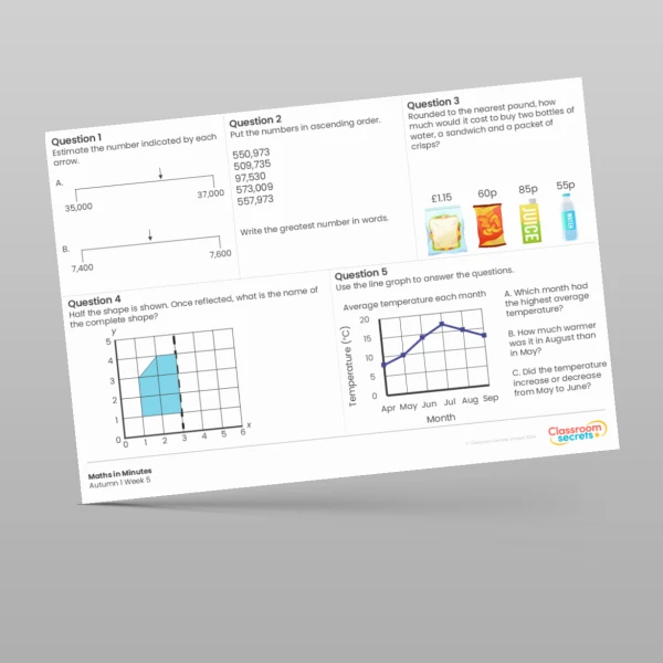 An image of the Autumn 1 Week 5 Maths in Minutes Resource
