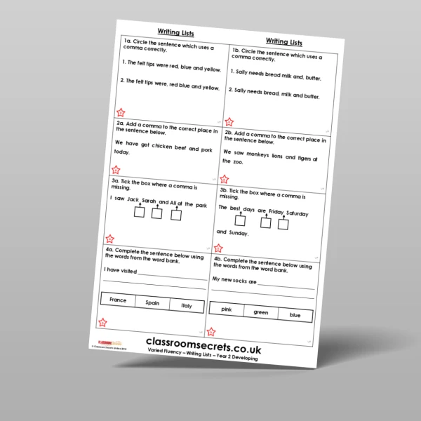An image of the Writing Lists Varied Fluency Resource