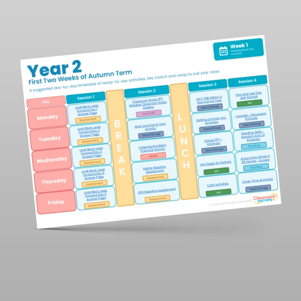 An image of the First Two Weeks of Autumn Term Timetable Resource