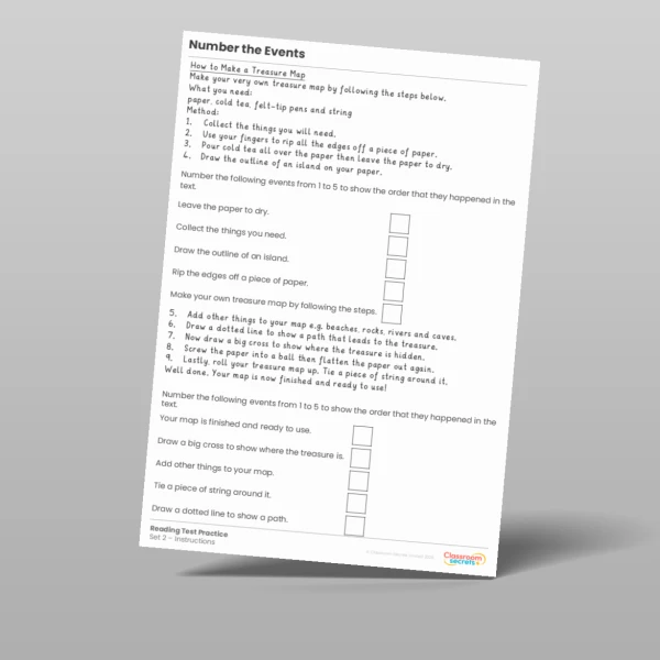 An image of the Number the Events Reading Test Practice Resource