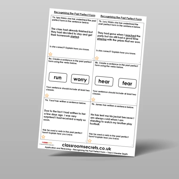 An image of the Recognising the Past Perfect Form Application and Reasoning Resource