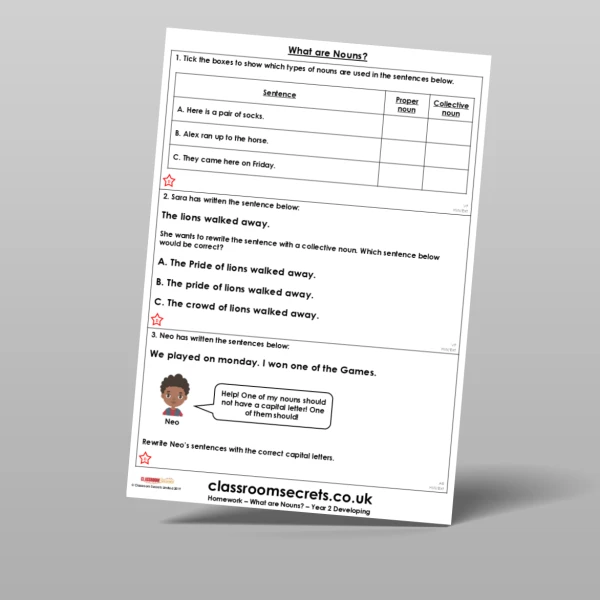 An image of the Free What are Nouns? Homework Resource
