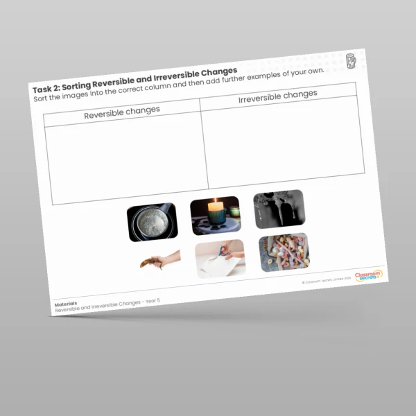 An image of the Lesson 5: Sorting Reversible and Irreversible Changes Worksheet Resource