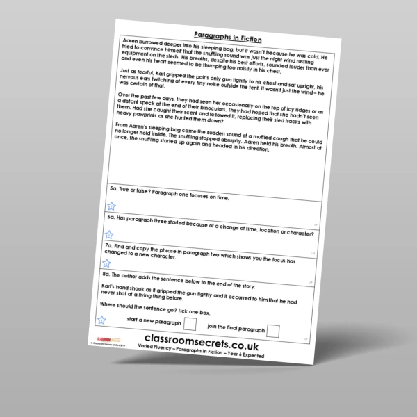 An image of the Paragraphs in Fiction Varied Fluency Resource