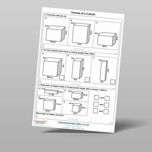 An image of the Volume of a Cuboid Homework Resource
