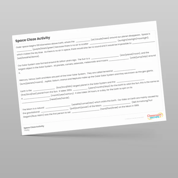 An image of the Space Cloze Activity Resource