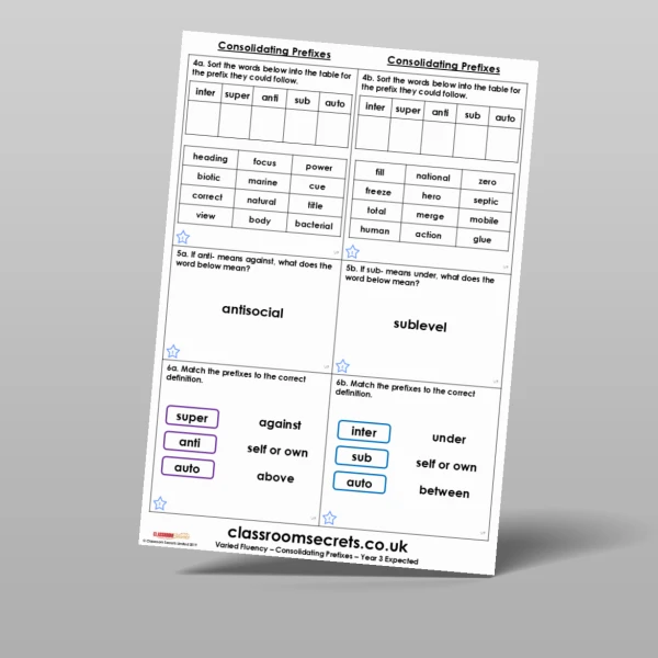 An image of the Consolidating Prefixes Varied Fluency Resource