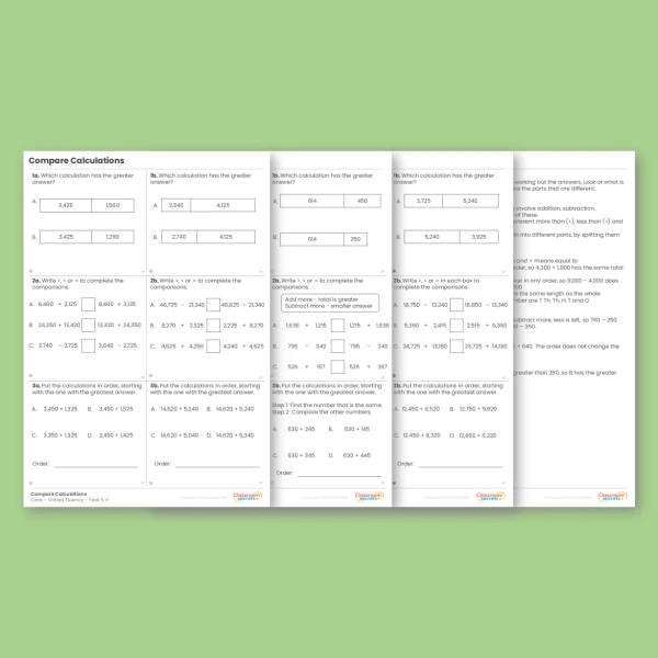 An image of the Compare Calculations Varied Fluency Resource