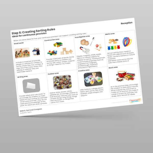 An image of the WR Maths Aligned Planning Reception Step 6 Creating Sorting Rules Resource