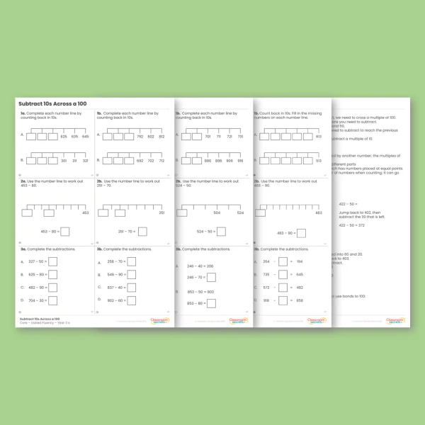 Year 3 Subtract 10s Across a 100 Addition and Subtraction Varied Fluency