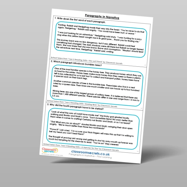 An image of the Paragraphs in Narrative Prior Learning Resource