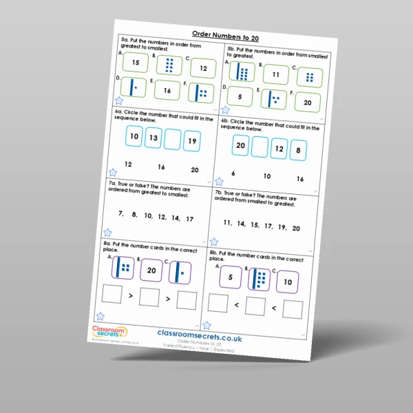 An image of the Order Numbers to 20 Varied Fluency Resource