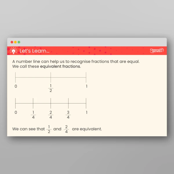 An image of the Equivalent Fractions on a Number Line Teaching PPT Resource
