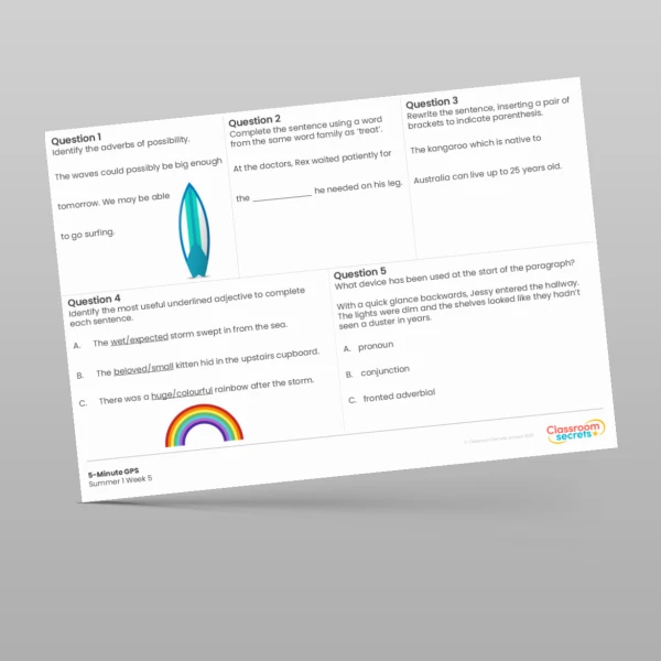 An image of the 5-Minute GPS Summer 1 Week 5 Resource