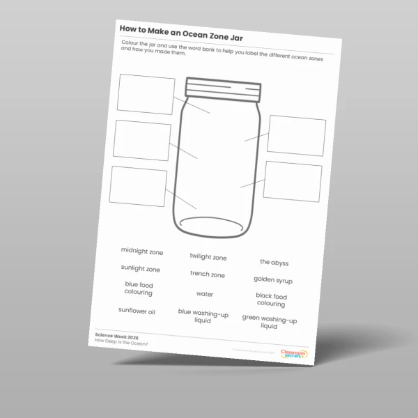 An image of the Science Week: How to Make an Ocean Zone Jar Worksheet Resource