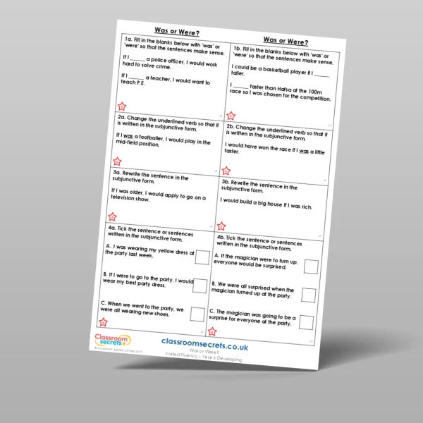 An image of the Free Was or Were? Varied Fluency Resource