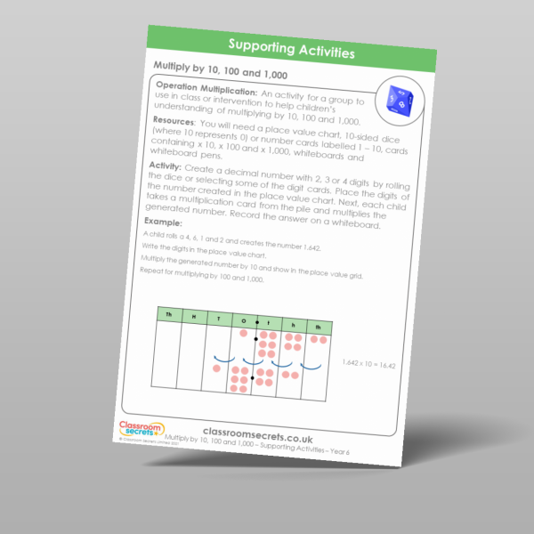 Year 6 Multiply By 10 100 And 1 000 Supporting Activity Resource ...