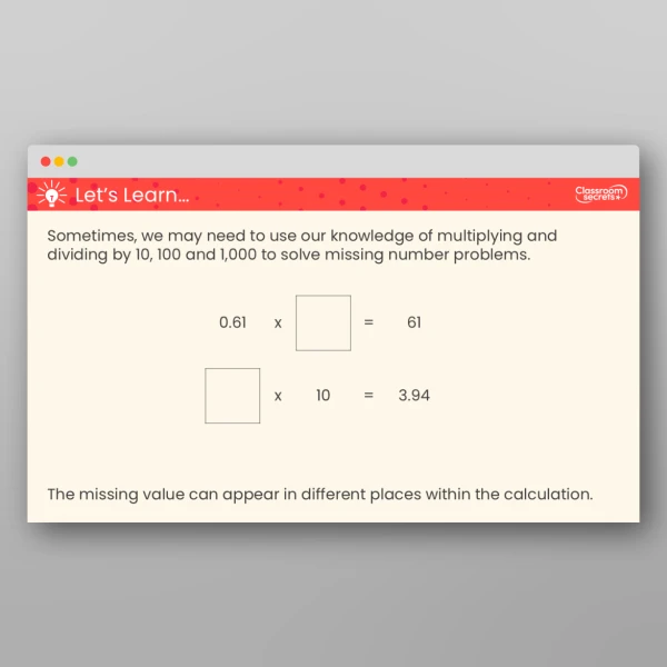 An image of the Multiply and Divide Decimals - Missing Values Teaching PPT Resource