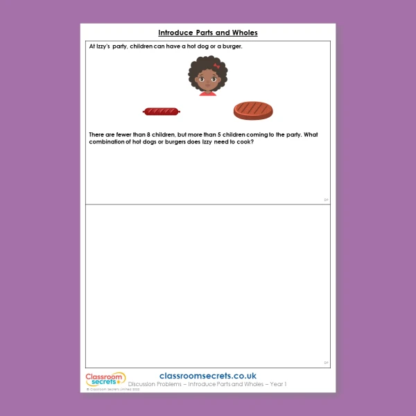 Year 1 Introduce Parts and Wholes Addition and Subtraction within 10 Deeper Reasoning Discussion Problem