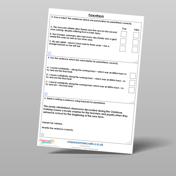 An image of the Parenthesis Homework Resource