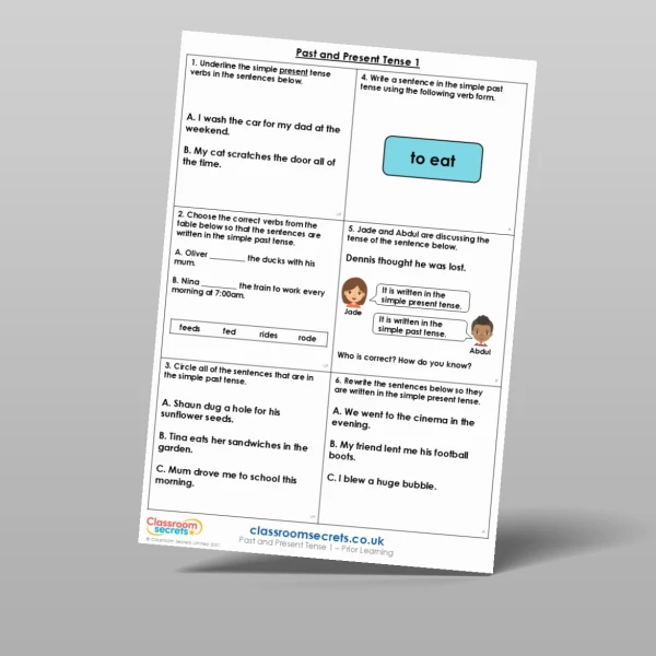An image of the Past and Present Tense 1 Prior Learning Resource