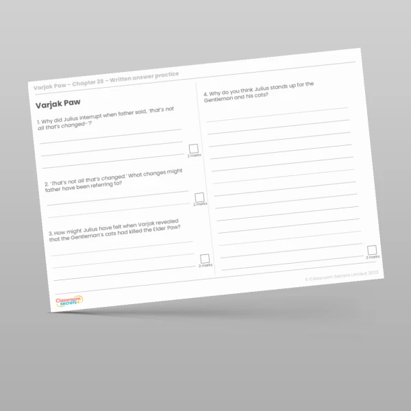 An image of the Reading Skills - Varjak Paw - Chapter 28 Resource