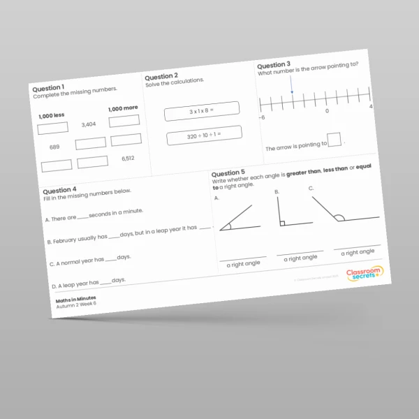 An image of the Autumn 2 Week 6 Maths in Minutes Resource