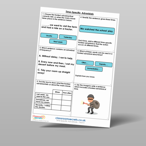 Year 4 Time Specific Adverbials Mixed Activity Resource | Classroom Secrets