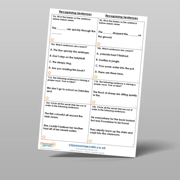 An image of the Recognising Sentences Varied Fluency Resource