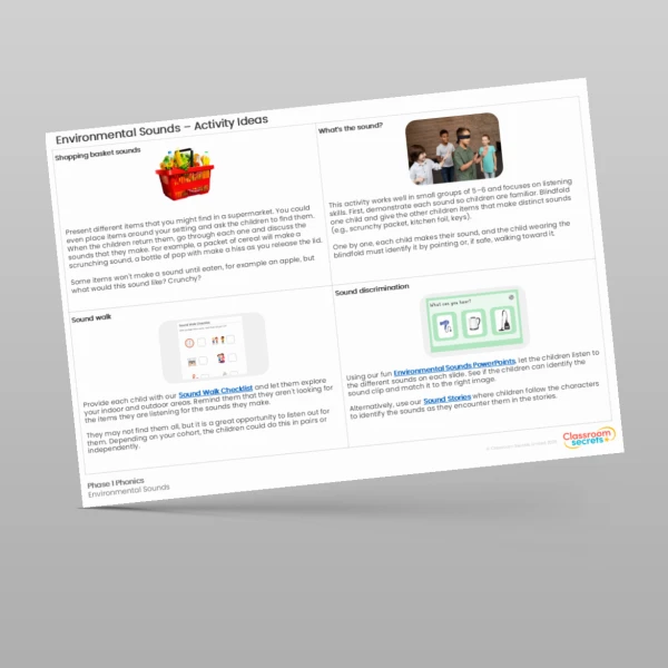 An image of the Phase 1 Phonics Environmental Sounds Activity Ideas Resource