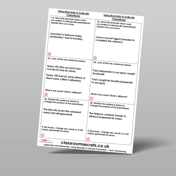 An image of the Using Brackets to Indicate Parenthesis Application and Reasoning Resource